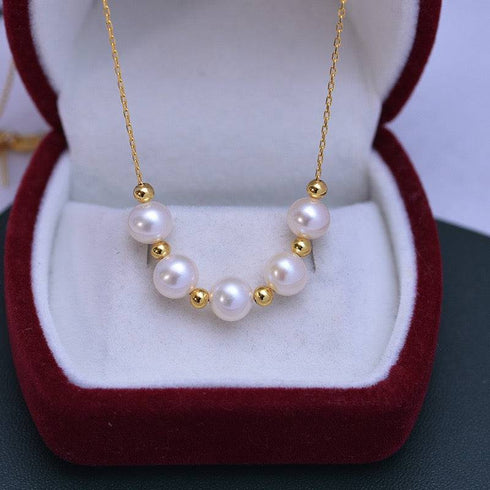 6-7mm Five Drops White Freshwater Smile Pearl Necklace - May Lynn Jewelry